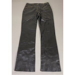 BCBG Max Azria Leather Flared Pants LEA 2828 Womens Size 6 Black Contrast Stitch